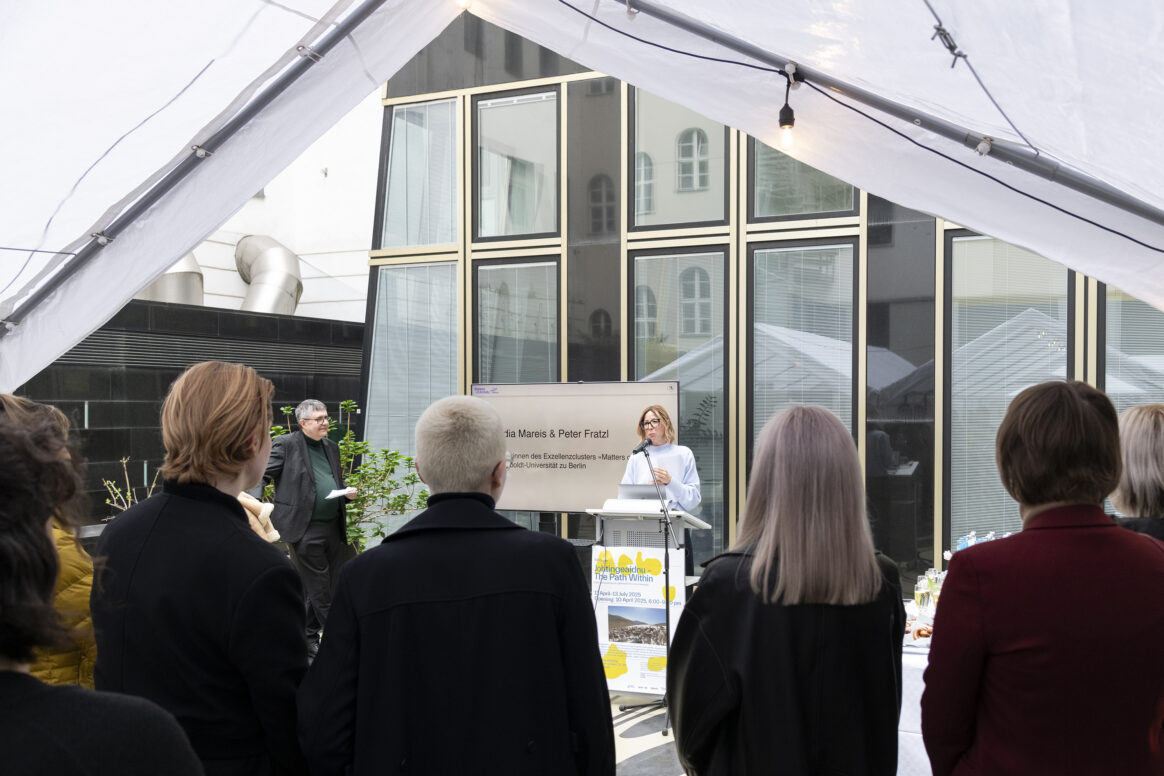 Opening of the Exhibition Johtingeaidnu – The Path Within by Emilia Tikka with Oula A. Valkeapää and Leena Valkeapää at the Project Space of the Schering Stiftung, 10. April 2025