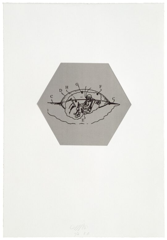 Carsten Nicolai, „Argonaut (für Heiner Müller)“, 2008, Tiefdruck auf Papier, Ex. 2/2 E. A., 50 x 70 cm © courtesy Galerie EIGEN + ART Leipzig/Berlin / VG Bild-Kunst, Bonn 2026