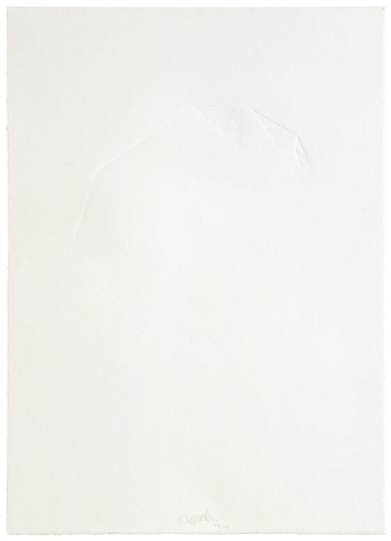 Carsten Nicolai, „Spontane Faltung 1“, 2008, Prägedruck auf Papier, Teil 1 von 3, Ex. 2/2 E. A., 50 x 70 cm © courtesy Galerie EIGEN + ART Leipzig/Berlin / VG Bild-Kunst, Bonn 2026