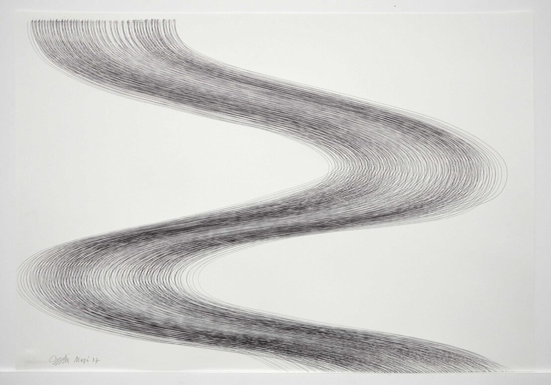 Carsten Nicolai, „moiré W 2“, 2010, schwarzer Kugelschreiber auf Papier, 70,3 x 49,8 cm © courtesy Galerie EIGEN + ART Leipzig/Berlin / VG Bild-Kunst, Bonn 2026