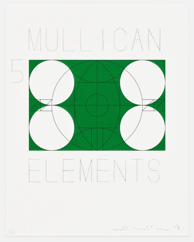 Matt Mullican, “SUBJECTS,” 2018, portfolio with 10 multicolor lithographs and pencil on paper, with a cover sheet and colophon page, in a folding box, copy: 7/16, each 37 x 31 cm (image size), 47 x 37 cm (sheet size)
Publisher: Keystone Editions fine art printmaking, Berlin,  page 5