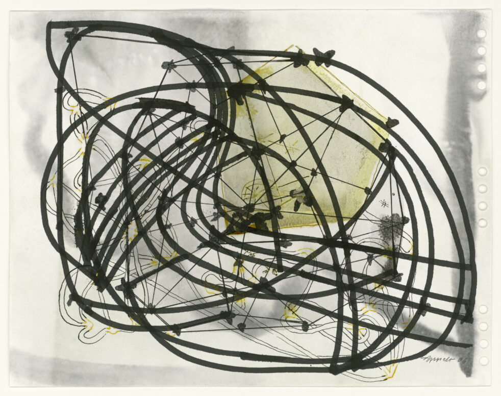 Dieter Appelt, "Partitur 10 (2 Blatt)", 2006, Chinatusche und Aquarell auf Papier, Blatt 1, 27,4x 35,1 cm